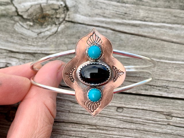 Mixed Metals Moroccan Collection Cuff- Turquoise Onyx and Casablanca
